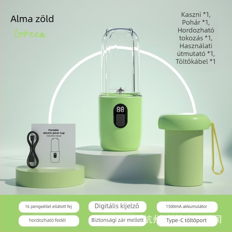Hordozható, újratölthető gyümölcsleves-turmixgép 5+ pengével, 18000 rpm, 150 W, kapacitás 401–600 ml