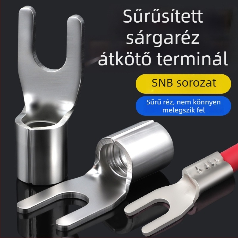 SNB sárgaréz terminál, villás típus, szigetelés nélküli vég, hideg prés vég