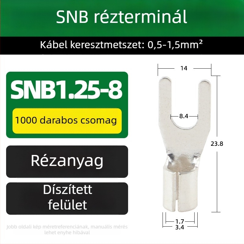 SNB sárgaréz terminál, villás típus, szigetelés nélküli vég, hideg prés vég
