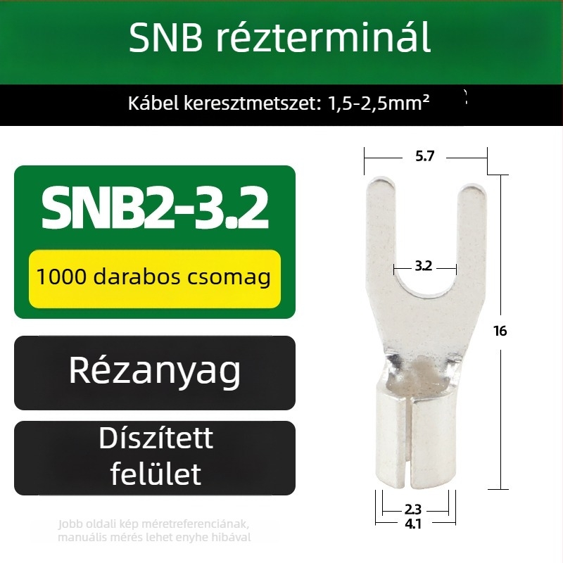 SNB sárgaréz terminál, villás típus, szigetelés nélküli vég, hideg prés vég