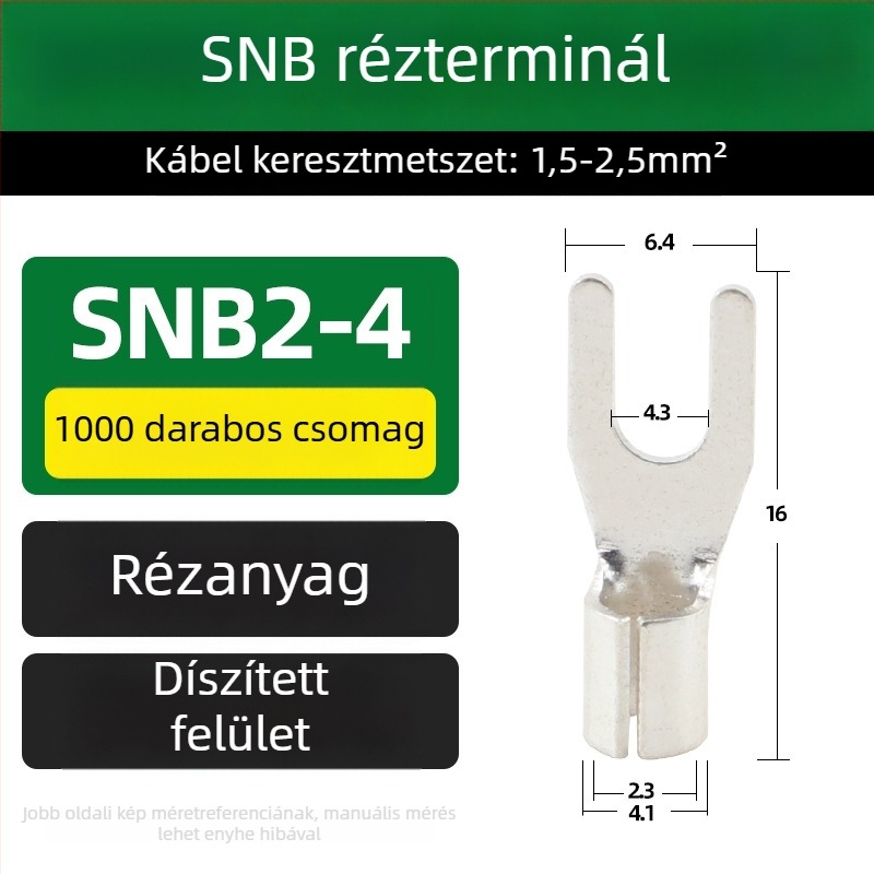 SNB sárgaréz terminál, villás típus, szigetelés nélküli vég, hideg prés vég