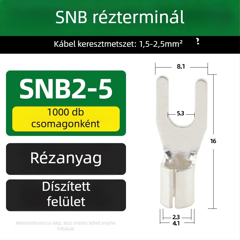 SNB sárgaréz terminál, villás típus, szigetelés nélküli vég, hideg prés vég