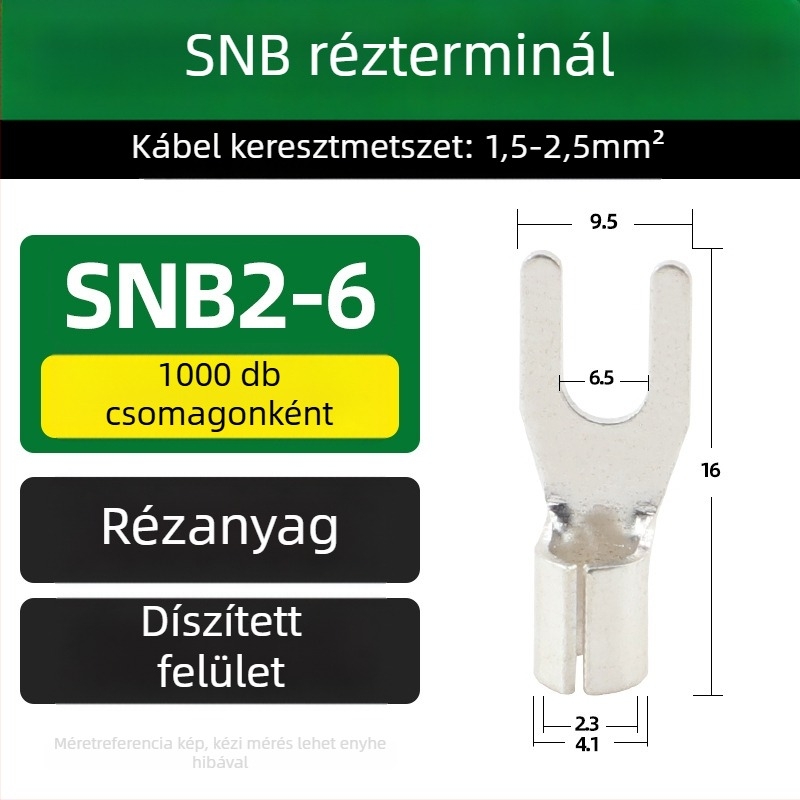 SNB sárgaréz terminál, villás típus, szigetelés nélküli vég, hideg prés vég