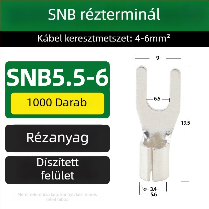 SNB sárgaréz terminál, villás típus, szigetelés nélküli vég, hideg prés vég