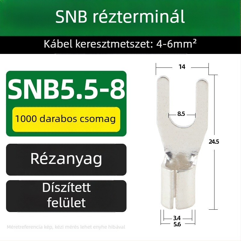 SNB sárgaréz terminál, villás típus, szigetelés nélküli vég, hideg prés vég