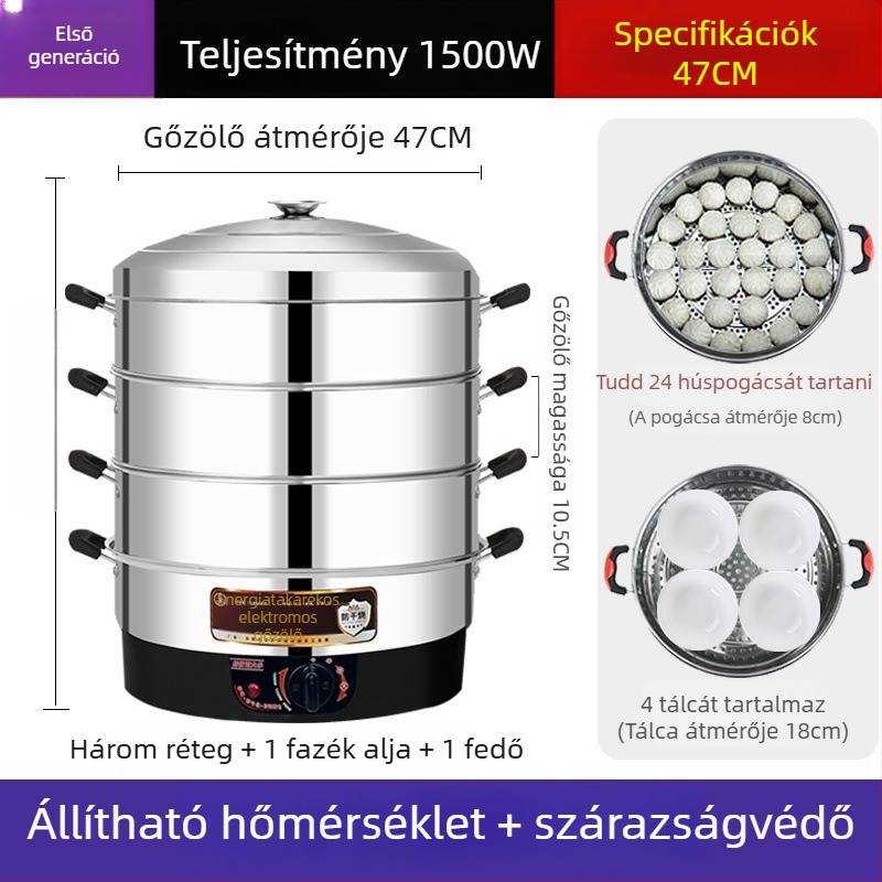 Elektromos pároló, rozsdamentes acél, három vagy több réteg, kapacitás 10 L felett, automatikus kikapcsolás