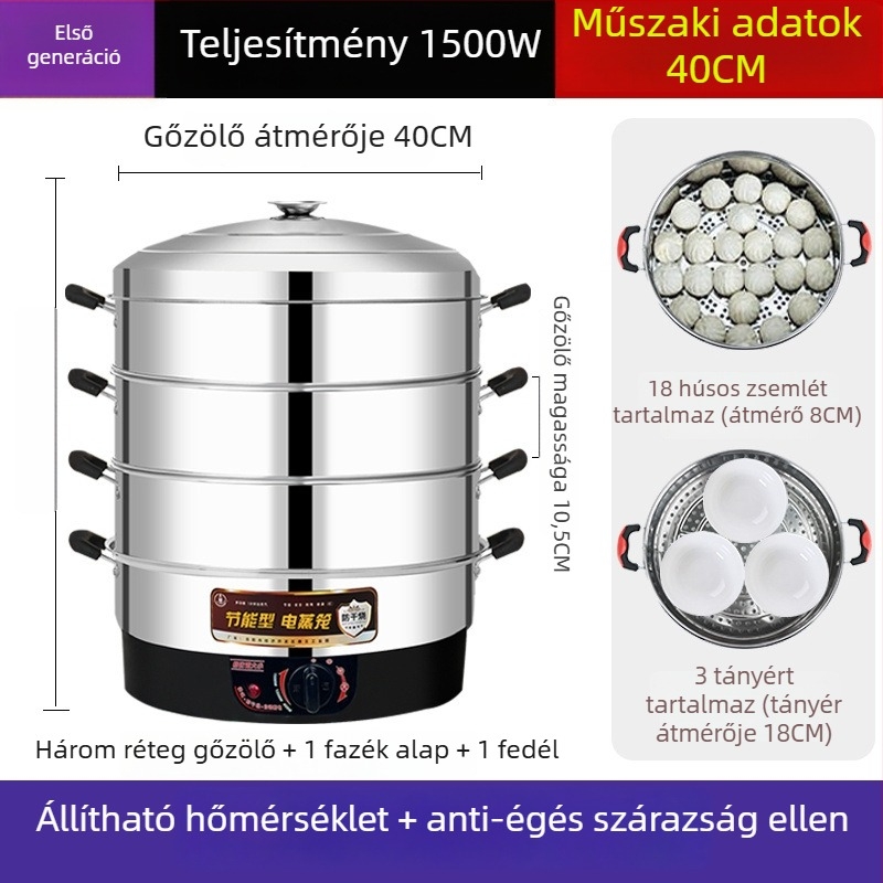Elektromos pároló, rozsdamentes acél, három vagy több réteg, kapacitás 10 L felett, automatikus kikapcsolás