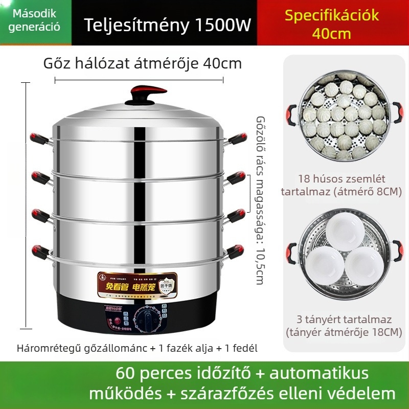 Elektromos pároló, rozsdamentes acél, három vagy több réteg, kapacitás 10 L felett, automatikus kikapcsolás