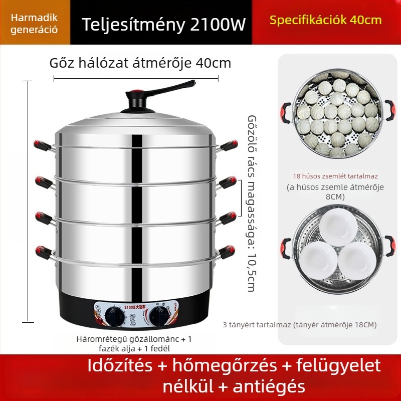 Elektromos pároló, rozsdamentes acél, három vagy több réteg, kapacitás 10 L felett, automatikus kikapcsolás