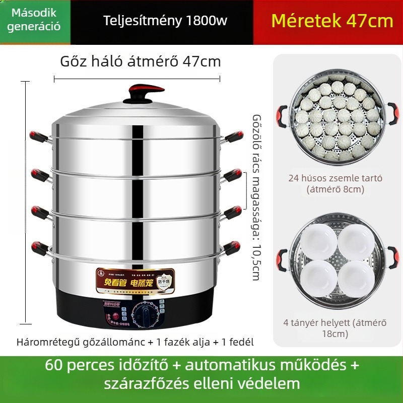 Elektromos pároló, rozsdamentes acél, három vagy több réteg, kapacitás 10 L felett, automatikus kikapcsolás