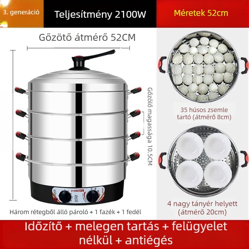 Elektromos pároló, rozsdamentes acél, három vagy több réteg, kapacitás 10 L felett, automatikus kikapcsolás