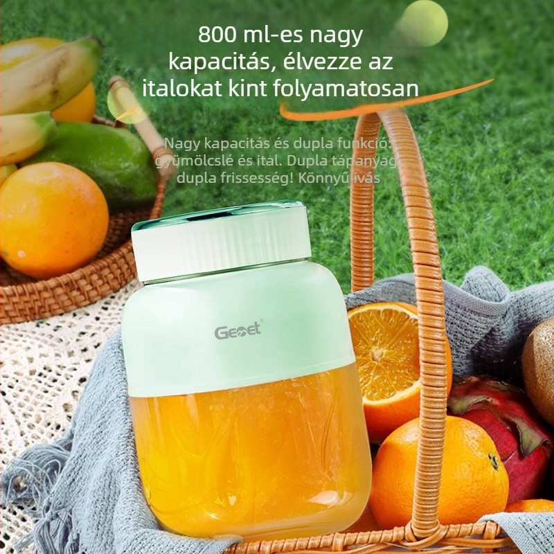 Gemet hordozható mini gyümölcslé pohár, 500 ml kapacitás, kettős fedél, akár 20000 rpm, 5+ pengével, beépített akkumulátor, élelmiszer-biztos PC anyag