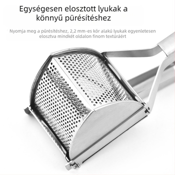 Rozsdamentes acélból készült kézi burgonyaprés, manuális zöldség- és gyümölcsprés, modern minimalist design, áram nélkül, 2024-ben került a piacra