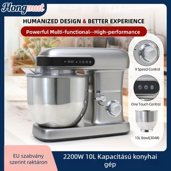 Álló mixer 10 L kapacitás, 220V, 7+ sebesség, rozsdamentes acél tál, érintéses vezérlés