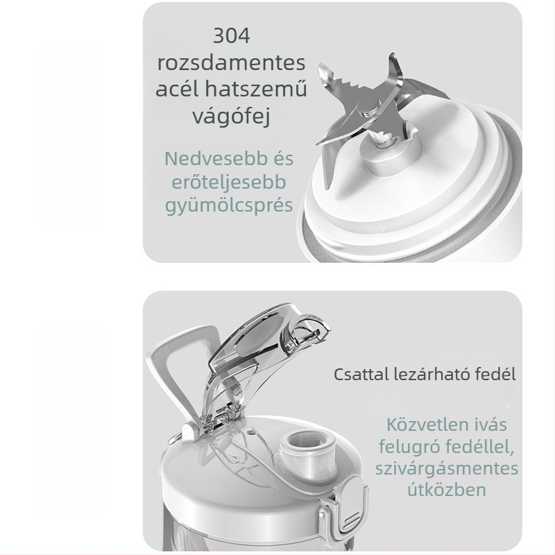 Akkumulátoros gyümölcscentrifuga és jégdaráló blender, 600-800 ml kapacitás, 150 W motor, akár 22 000 rpm, automata tisztítás