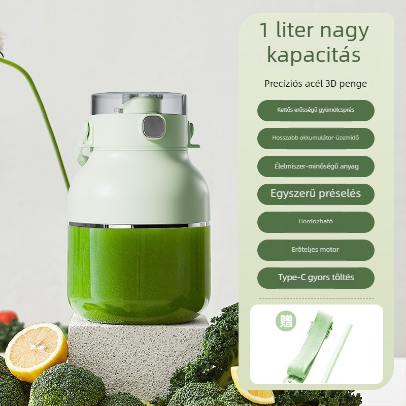 Hordozható gyümölcscentrifuga – 70W, 401–600 ml kapacitás, akár 12 000 rpm, beépített akkumulátor