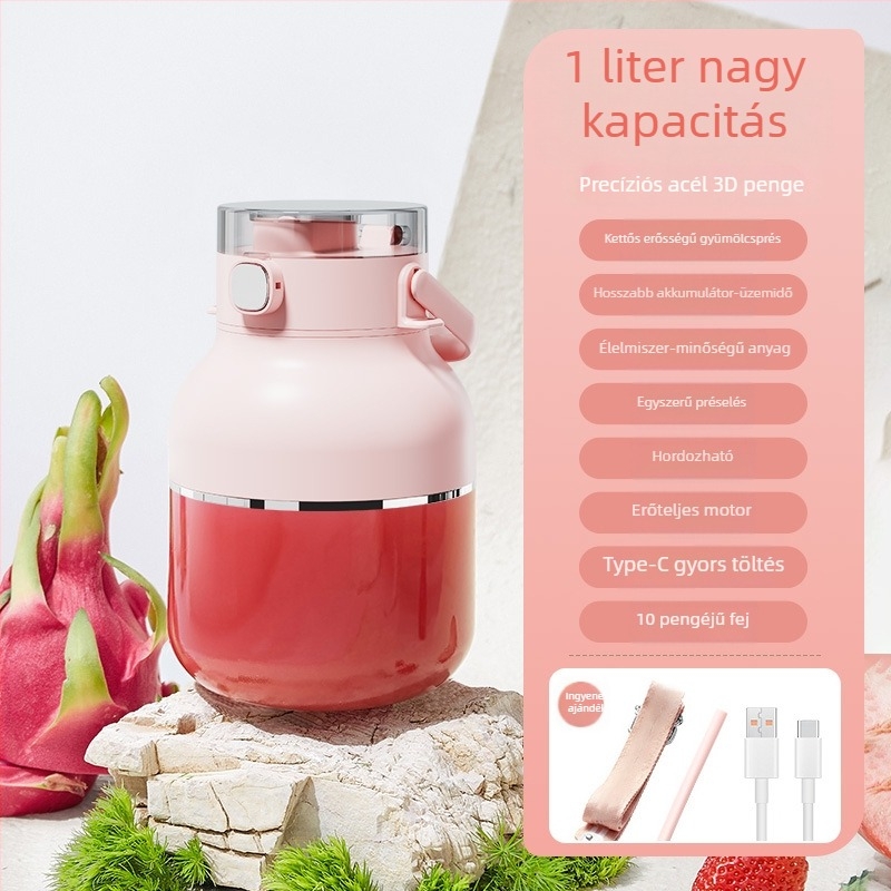 Hordozható gyümölcscentrifuga – 70W, 401–600 ml kapacitás, akár 12 000 rpm, beépített akkumulátor