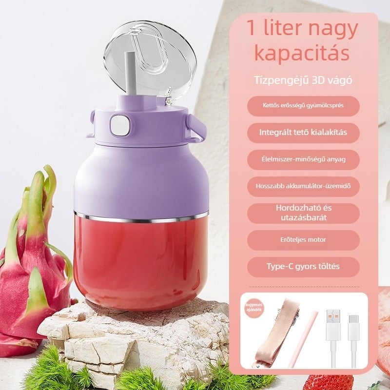 Hordozható gyümölcscentrifuga – 70W, 401–600 ml kapacitás, akár 12 000 rpm, beépített akkumulátor