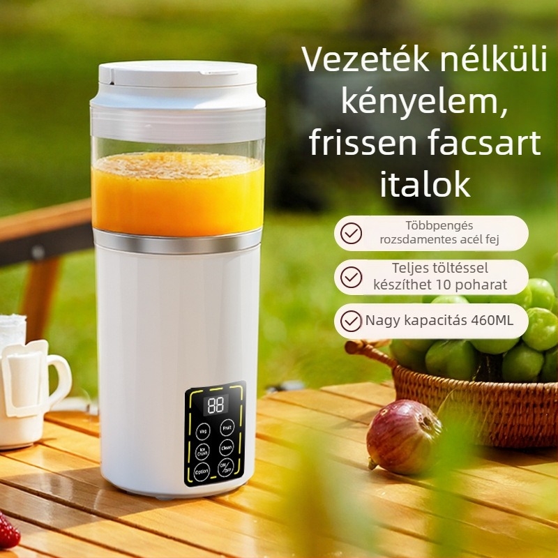 Hordozható USB-s töltésű centrifugális gyümölcsprés, beépített akkumulátorral, 401-600 ml kapacitás, 5+ pengével, műanyag test
