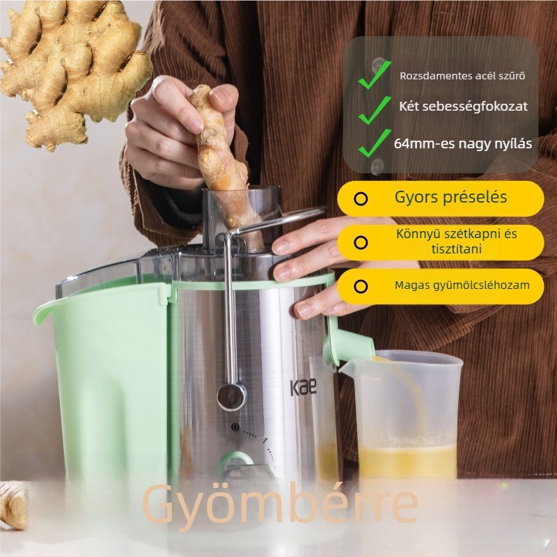 Maradványok szeparálásával és szűrővel ellátott gyümölcsprés - 300W, 18000 rpm, 12 pengével, rozsdamentes acél ház és tartály
