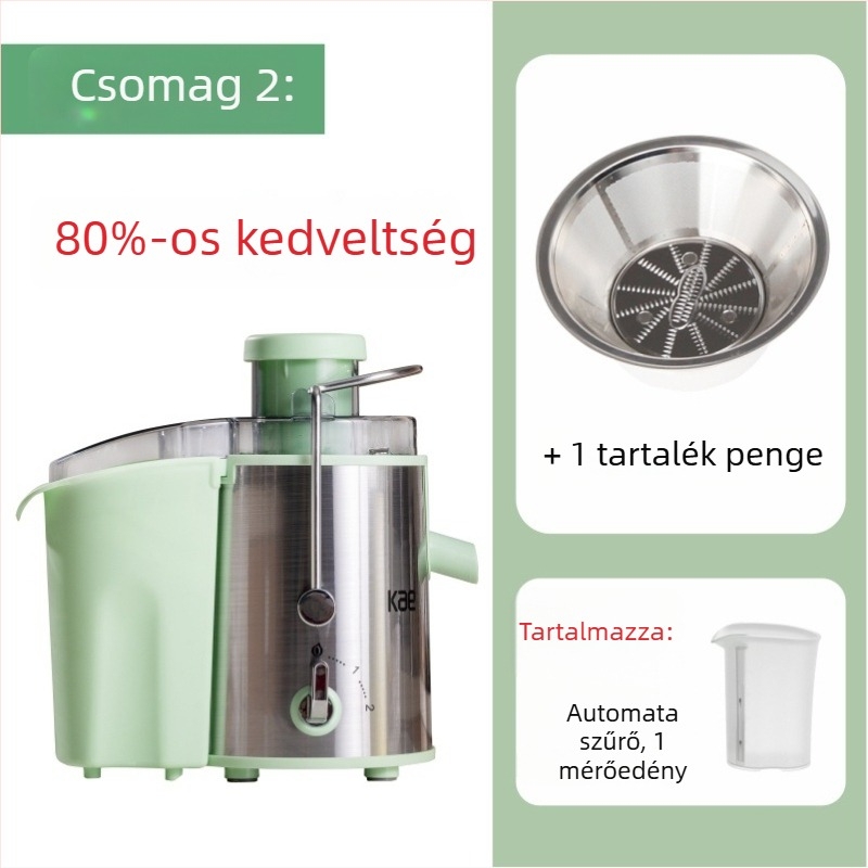 Maradványok szeparálásával és szűrővel ellátott gyümölcsprés - 300W, 18000 rpm, 12 pengével, rozsdamentes acél ház és tartály