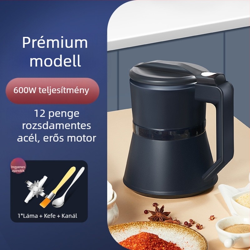 Élelmiszer-daráló és őrlő gép, 550 g kapacitás, >40 000 rpm, 6+ pengével, rozsdamentes acél pohár és test, távirányítás