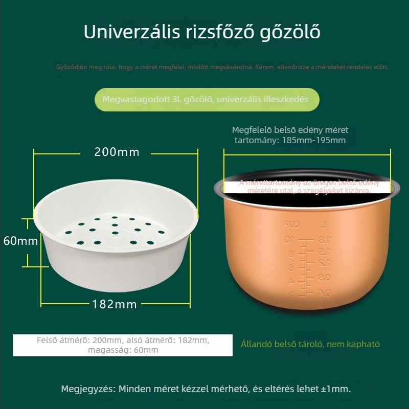 Rizsfőzőhöz gőzölő rács – egylépcsős, univerzális kompatibilitás