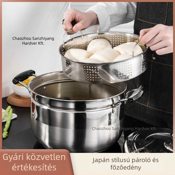 Gőzölős fazék üvegfedővel – 201-es rozsdamentes acél, élelmiszer-minőségű, egyedi aljzattal, általános tűzhelyhez