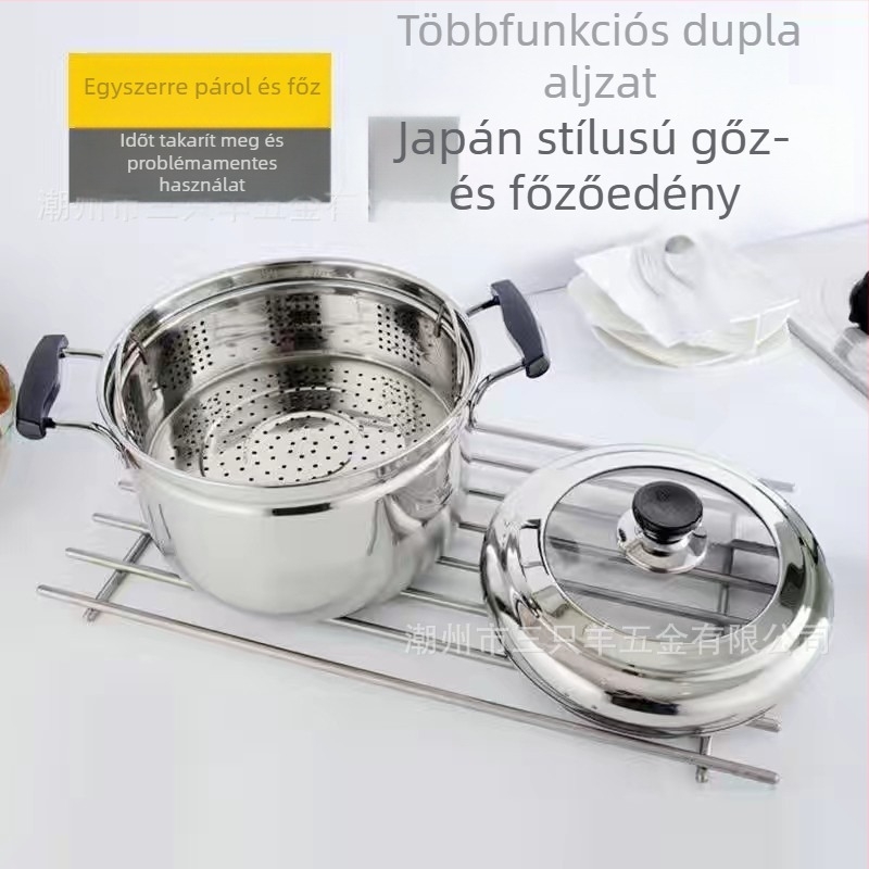 Gőzölős fazék üvegfedővel – 201-es rozsdamentes acél, élelmiszer-minőségű, egyedi aljzattal, általános tűzhelyhez
