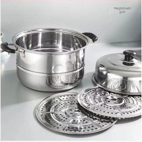 Gőzölő fazék 201 rozsdamentes acél testtel, titánium aljzattal, 1 réteg, gáztűzhelyhez való