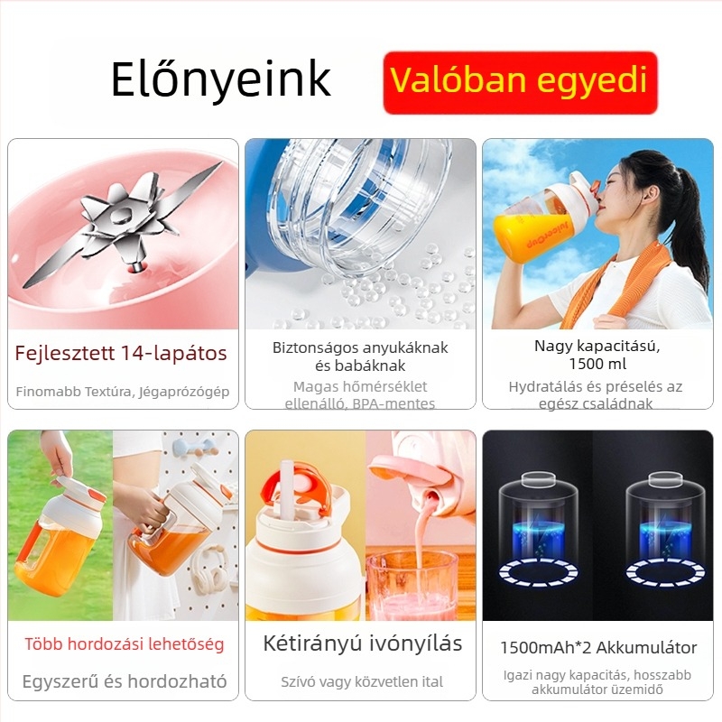 Hordozható gyümölcscentrifuga otthoni használatra – vezeték nélküli töltés, 150 W, akár 20000 RPM, 400 ml kapacitás, centrifugális rendszer