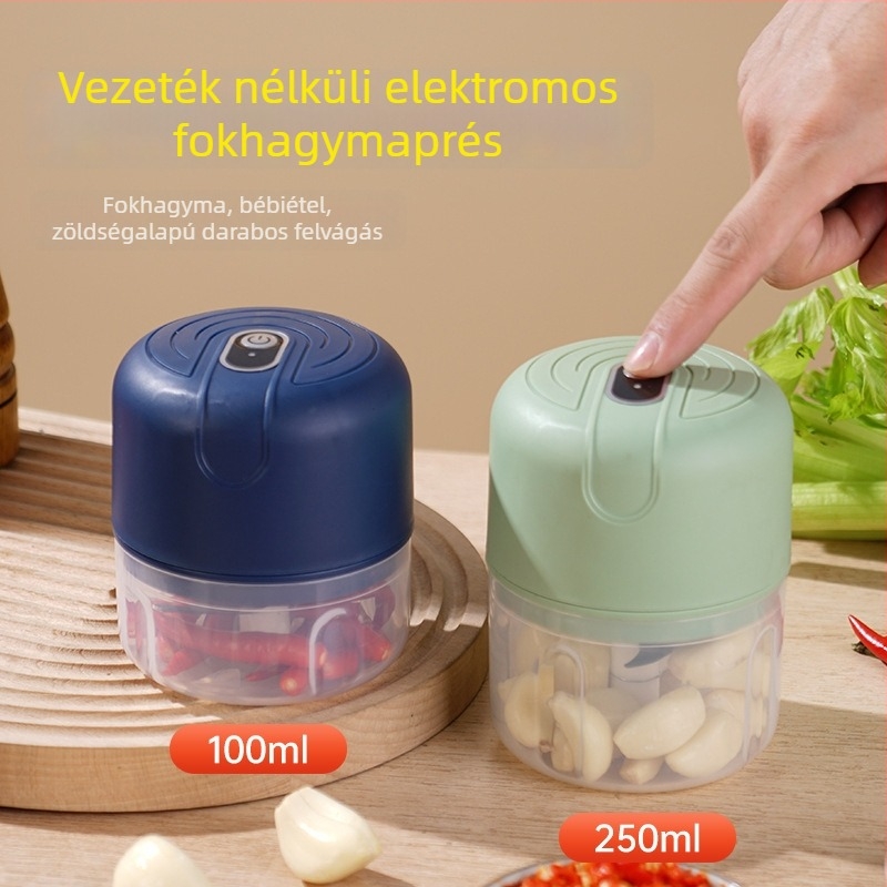 Vezeték nélküli fokhagyma zúzó, mini konyhai készülék, 1 penge, kapacitás alatt 1L, gombos vezérlés, max 36V
