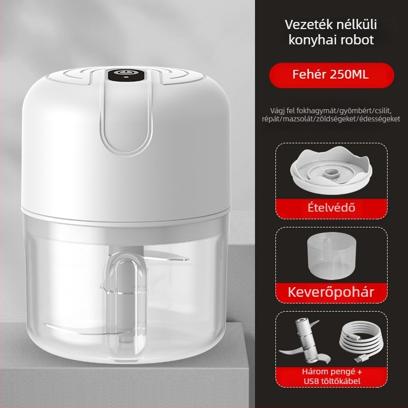 Vezeték nélküli fokhagyma zúzó, mini konyhai készülék, 1 penge, kapacitás alatt 1L, gombos vezérlés, max 36V