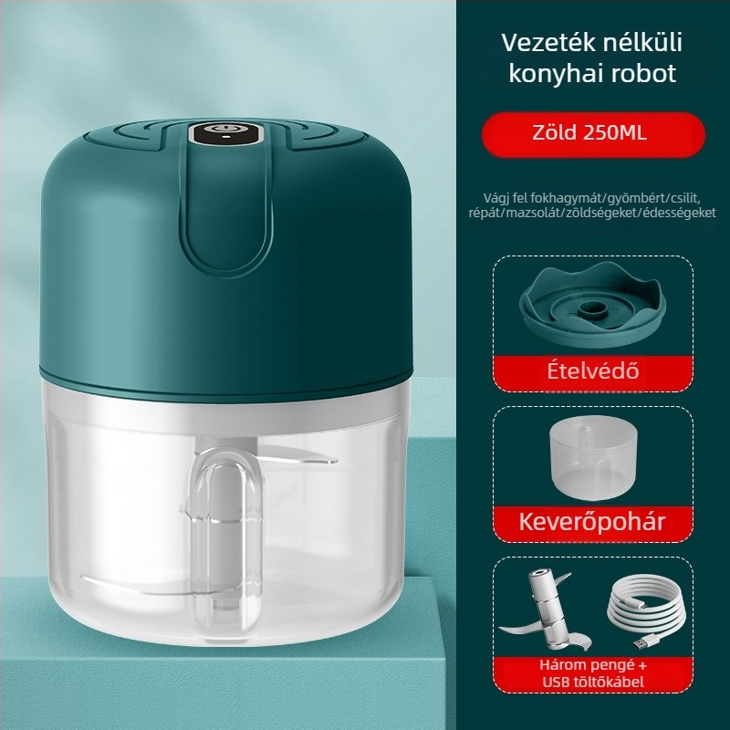 Vezeték nélküli fokhagyma zúzó, mini konyhai készülék, 1 penge, kapacitás alatt 1L, gombos vezérlés, max 36V