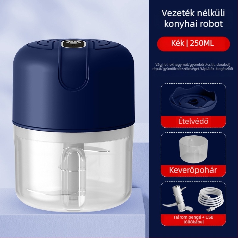 Vezeték nélküli fokhagyma zúzó, mini konyhai készülék, 1 penge, kapacitás alatt 1L, gombos vezérlés, max 36V