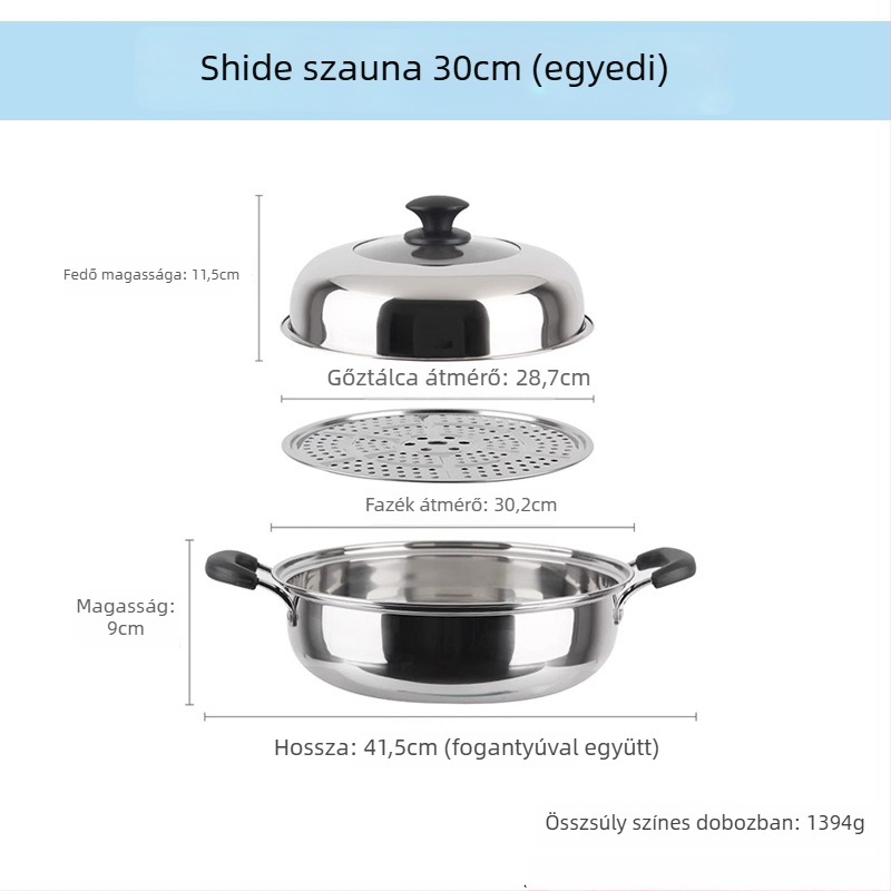 201 rozsdamentes acélból készült párolóedény, egyetlen réteg, tapadásmentes felület, általános tűzhelyhez, modell Sauna pot