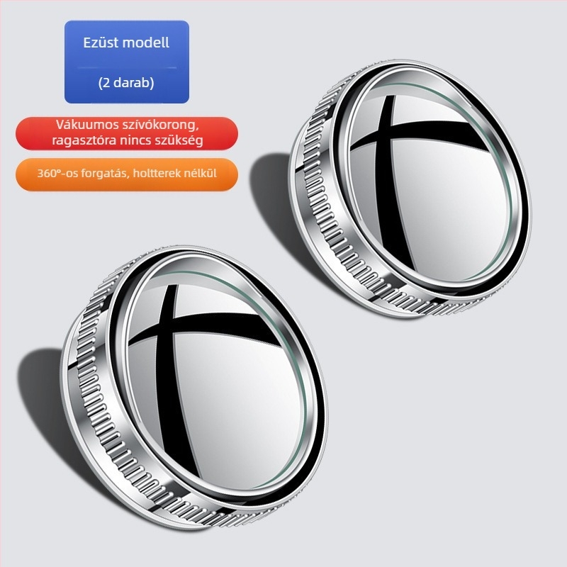 Autó hátsó tükör kis kerek holttér-tükrökkel, 360°-os forgás, vákuumos rögzítés, ultra magas felbontás, tükröződés elleni védelem