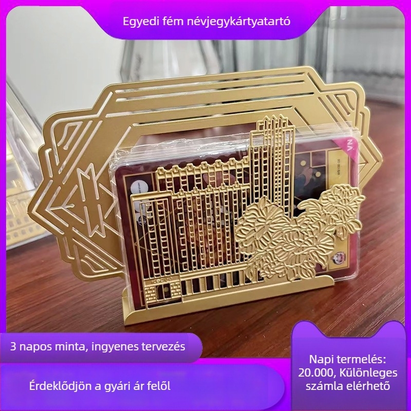 Sárgaréz névjegykártyatartó vállalati évfordulóra — egyedi irodai dísztárgy