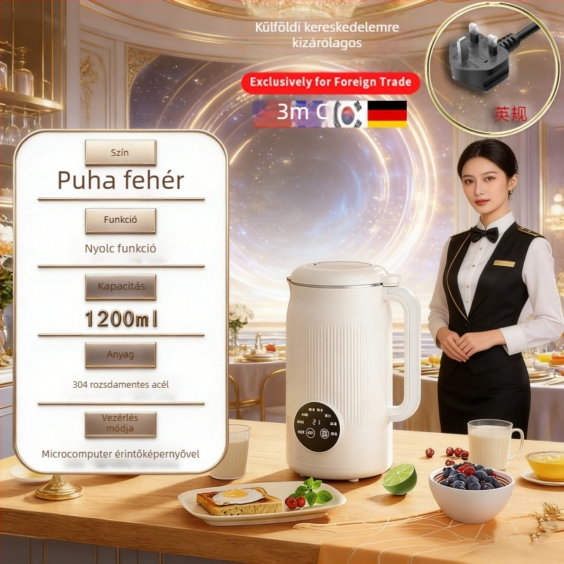 Szójatej készítő gép, rozsdamentes acél test, 800W, szita nélküli őrlés, alsó lemezes fűtés, melegen tart 4–5 adagot