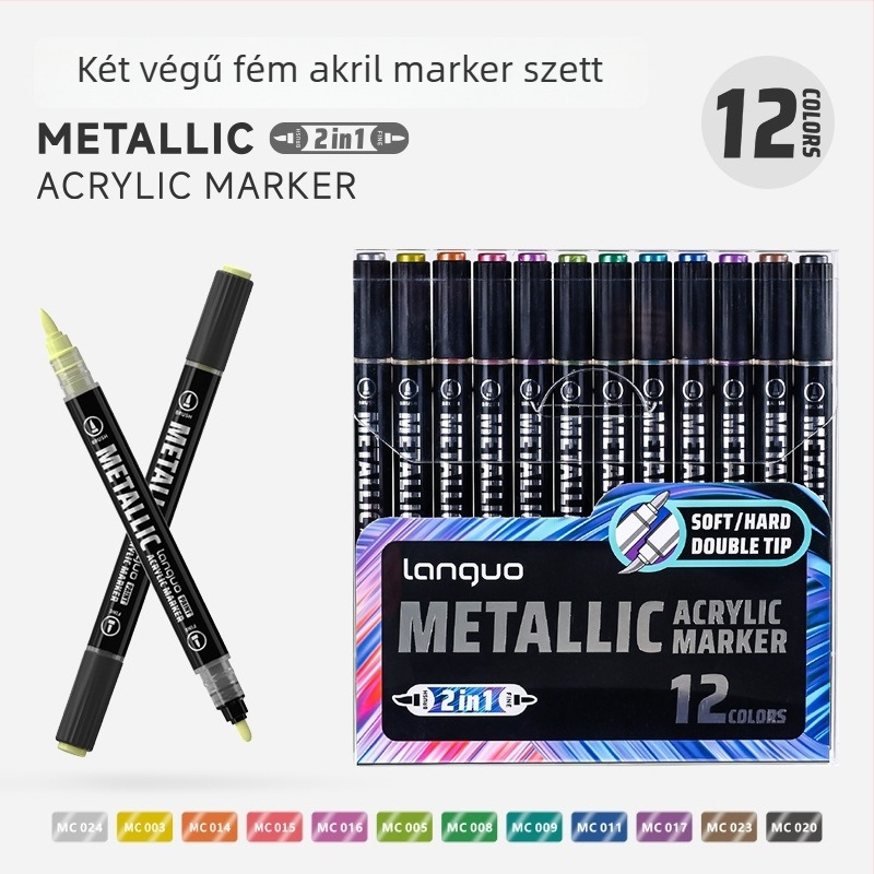 Blue Fruit Kétoldalú fémes akril marker készlet általános iskolások számára — rajzoláshoz és vonalvezetéshez, egymásra tehető