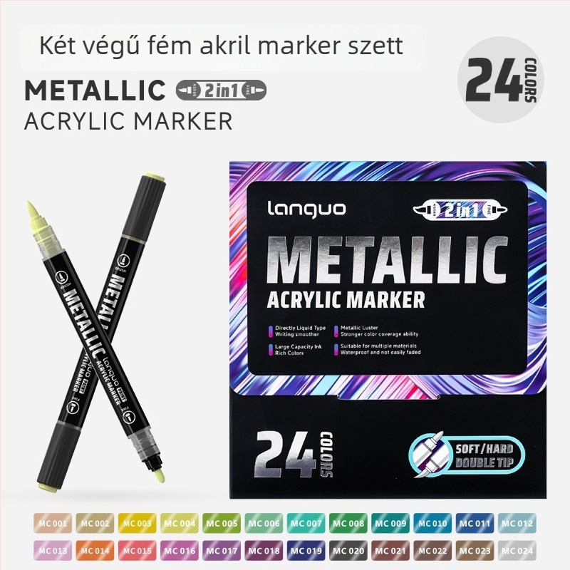 Blue Fruit Kétoldalú fémes akril marker készlet általános iskolások számára — rajzoláshoz és vonalvezetéshez, egymásra tehető