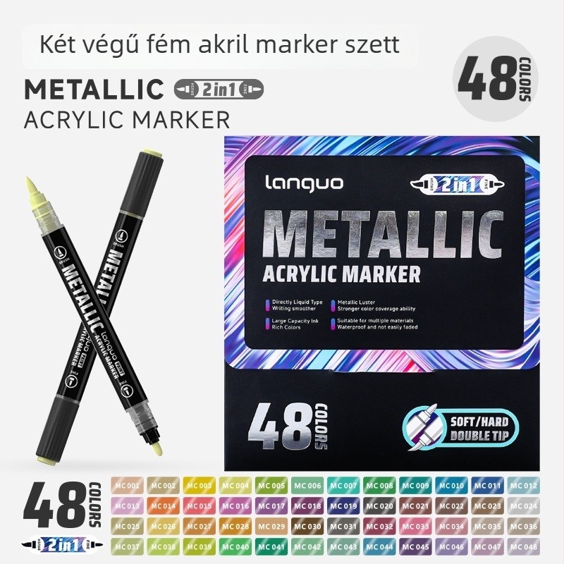 Blue Fruit Kétoldalú fémes akril marker készlet általános iskolások számára — rajzoláshoz és vonalvezetéshez, egymásra tehető