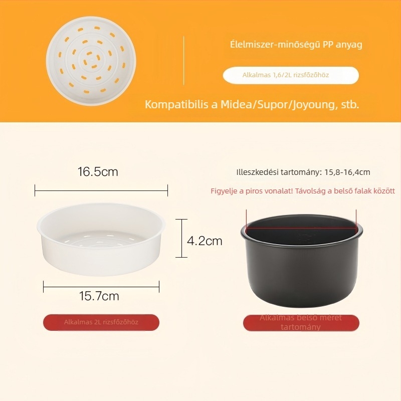 Midea rizsfőzőhöz gőzölő rács — élelmiszer-minőségű, egyetlen réteg, illeszkedik 2L/3L/4L/5L edényekhez