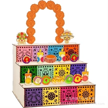 Fából készült fotókeret Dia de los Muertos stílusban, Yunhe Li craftsmanship márka, dekoratív ornament