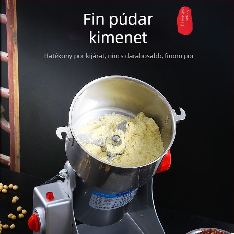 Háztartási univerzális porőrlő ultrafin acélőrléssel, kapacitás 2000 g, >40 000 rpm, pohár rozsdamentes acélból, test rozsdamentes acélból, 6+ pengével