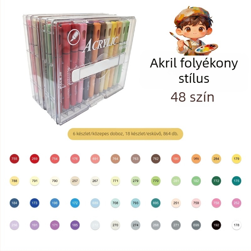 Közvetlen folyadékú akrilfil-markerek lágy hegynél – akvarellhez, opak és rétegezhető