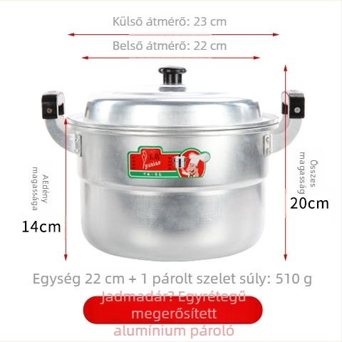 Alumíniumból készült, 2-szintes gőzölő edény, egy aljzattal, minden tűzhelyhez