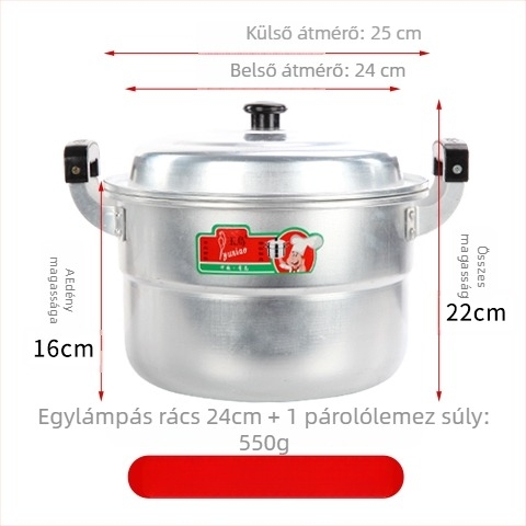 Alumíniumból készült, 2-szintes gőzölő edény, egy aljzattal, minden tűzhelyhez