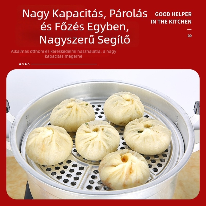 Alumíniumból készült, 2-szintes gőzölő edény, egy aljzattal, minden tűzhelyhez