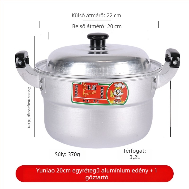 Alumíniumból készült, 2-szintes gőzölő edény, egy aljzattal, minden tűzhelyhez